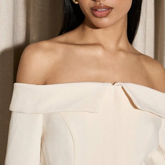 Apricot Elegant Women's Bardot Turn Over Long Sleeve Blazer - Picture 3 of 6